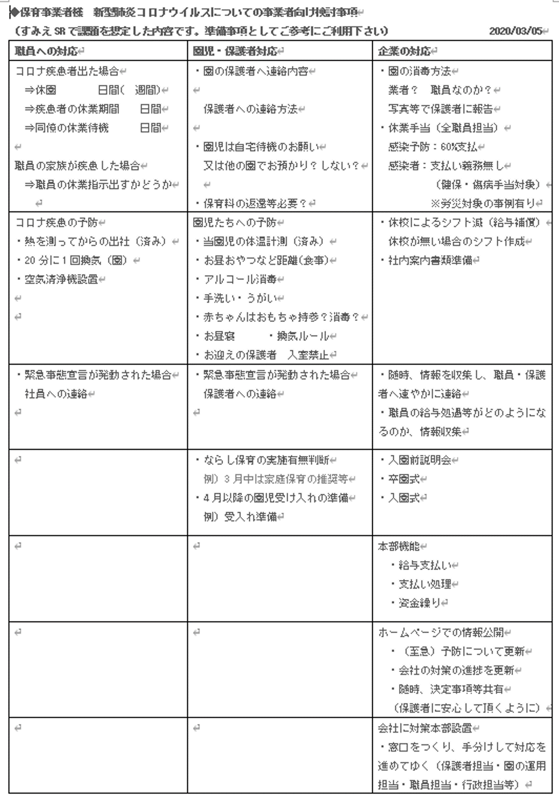 保育事業者様向け検討事項